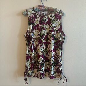 J. Jill Floral Ruched Sleeveless Blouse
